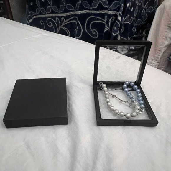 Irregular Fluorescent Blue and White Pearl and Star Choker - Picture 3 of 3